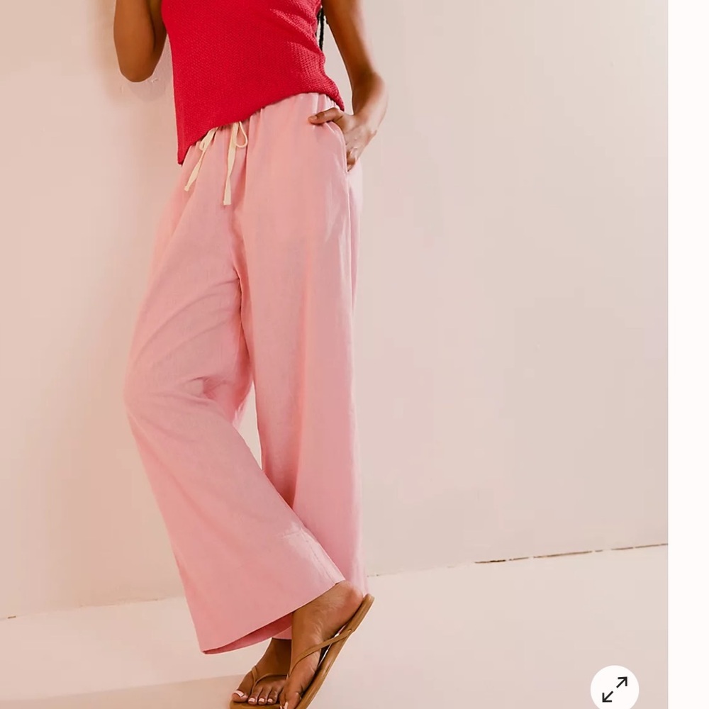 Free People Livin' In It Cotton-Linen Slouchy Beach Pants Orchid Pink medium - Picture 2 of 12